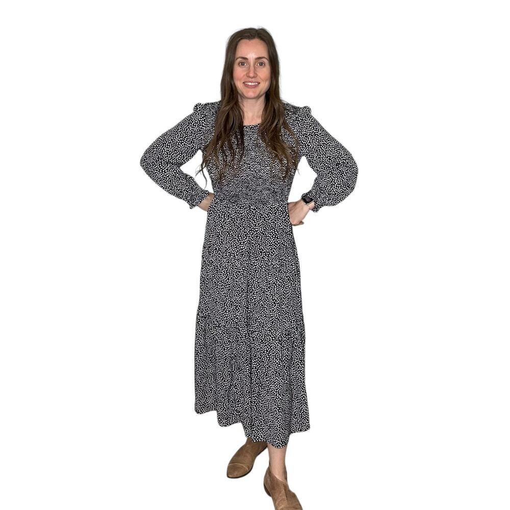 PETAL + PUP Quaker Dress Black White Dainty Leaf‎ Pattern Women's Size 6 Midi